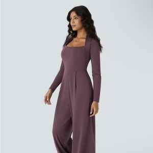 Long Sleeve Pocket Wide Leg Jumpsuit-Easy Peezy Plum Wine